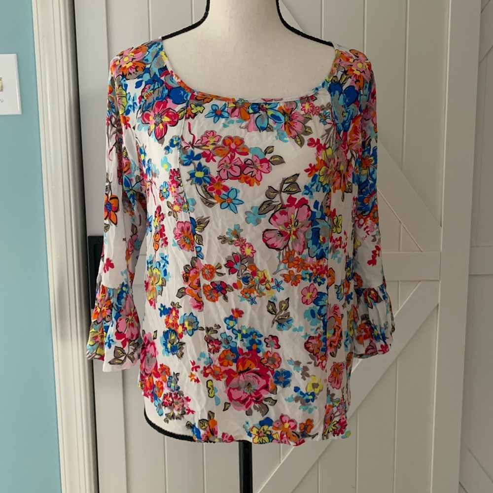 Women's Vera Bradley Floral Blouse Small Bell Sleeve Top Size Small